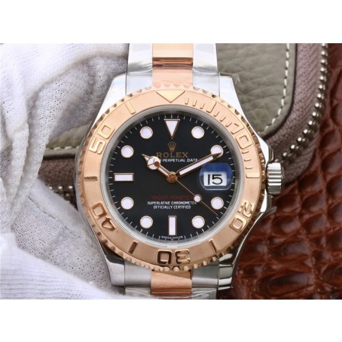 Replica Swiss Rolex Yacht-Master Black Dial Steel and Everose Gold Oyster Men's Watch 116621-002