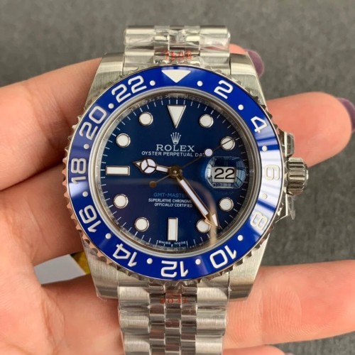  Replica Swiss Rolex GMT Master II  Blue Index Dial Oyster Bracelet Steel Men's Watch 116710