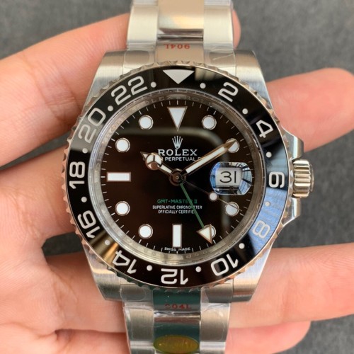 Rolex GMT Master II Black Index Dial Oyster Bracelet Steel Replica Swiss Men's Watch 116710LN 40mm