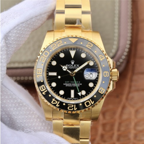 Replica Rolex GMT Master II Automatic 18K Yellow Gold Steel and Black Dial Men's Watch 116718LN 40mm