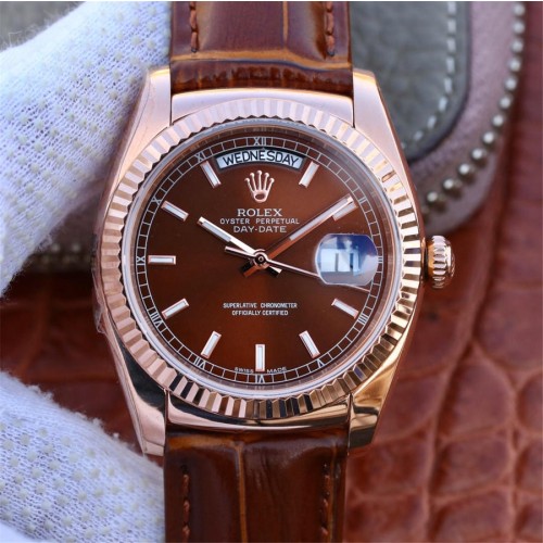 Replica Swiss Rolex Day-Date President Chocolate Dial 18k Everose Gold Automatic Men's Watch 118135 36mm