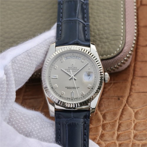 Replica Swiss Rolex Day-Date 36  Automatic Silver Grey  Diamond Dial  President Men's Watch