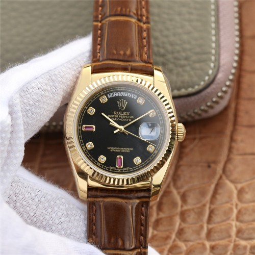 Replica Swiss Rolex Day-Date 36 President Automatic Black Diamond Dial Men's Watch 118138