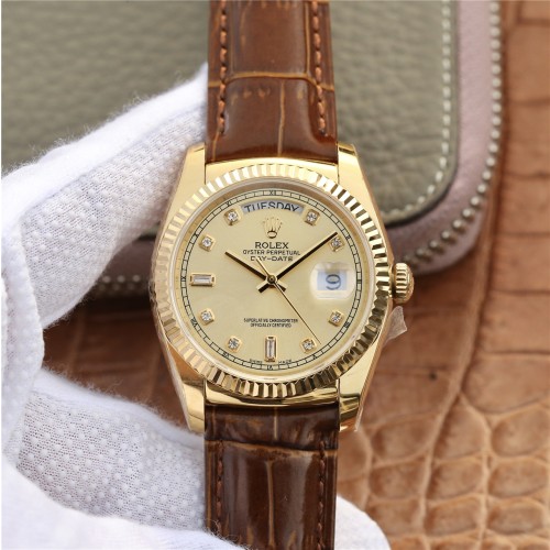 Replica Swiss Rolex Day-Date 36 Automatic Champagne Diamond Dial Men's Watch 118138