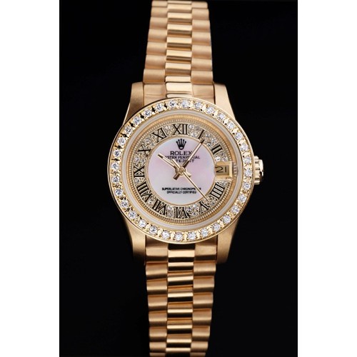 Rolex Datejust Swiss Movement Quality Replica Watches Gold Watch Diamond Dial 33mm