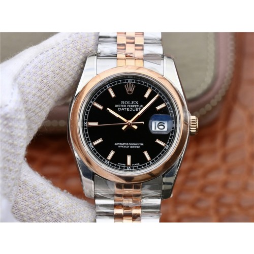 High End Replica Swiss Rolex Datejust 36 Black Dial Men's Steel and 18k Rose Gold Jubilee Watch 126201