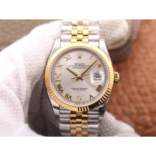 High End Replica Swiss Rolex Datejust 36 Silver Diamond Dial Men's Jubilee Watch 126233