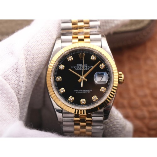 High End Swiss Rolex Datejust 36 Black Diamond Dial Replica Men's Jubilee Watch 126233 