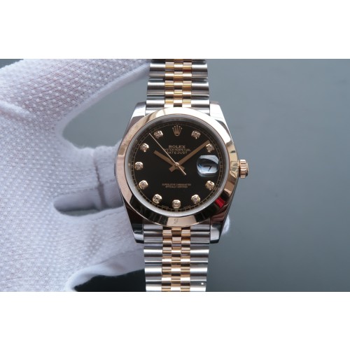 Replica Rolex Datejust 41 Swiss Automatic Black Diamond Dial Men's Watch 126303BKDJ
