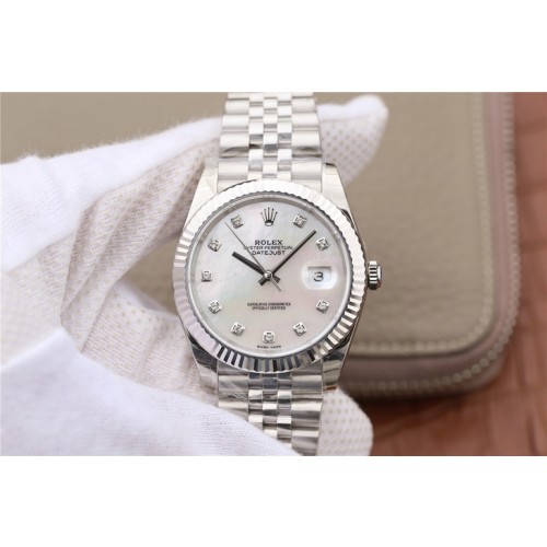 Replica Swiss Rolex Datejust 41 White Dial Diamond Markers Men's Watch 126334 High End 