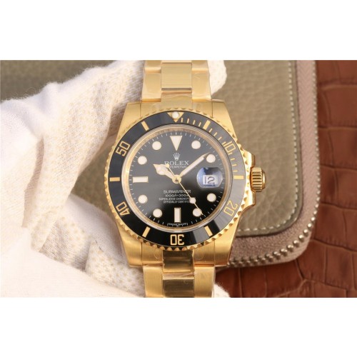 Swiss Rolex Submariner Black Dial 18K Yellow Gold Oyster Bracelet Super Clone Replica Automatic Men's Watch 126618LN