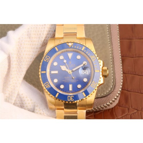 Replica Swiss Rolex Submariner Blue Dial 18K Yellow Gold Oyster Bracelet Super Clone Men's Watch 126618LN