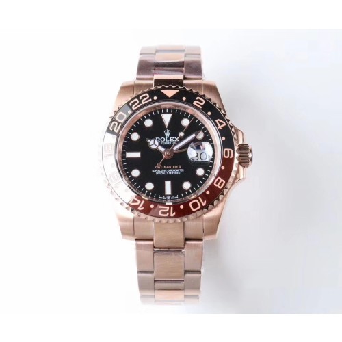 Replica Swiss Rolex GMT-Master II Automatic Men's 18k Everose Gold Oyster Coke Bezel Watch High End
