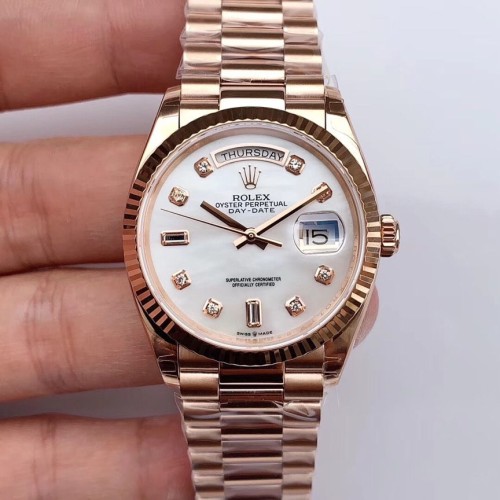 Replica Swiss Rolex Day-Date 36 Automatic Diamond Dial 18k Everose Gold President Watch 128235 High End