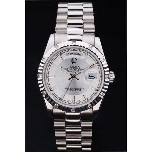 Rolex Day-Date Swiss Movement Quality Replica Watches Automatic Silver Watch White Dial 45mm