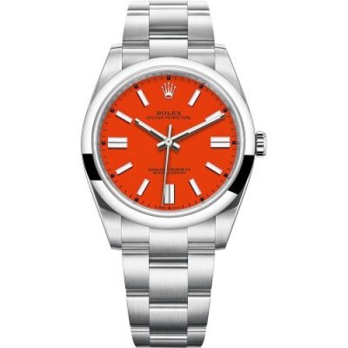 Super Clone Swiss Rolex Oyster Perpetual 41 Automatic Coral Red Dial Replica  Men's Watch