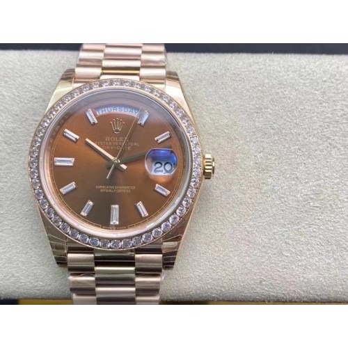 Replica Swiss Rolex Day Date 40 Automatic Chocolate Diamond  Dial Men's Watch 228345 High End