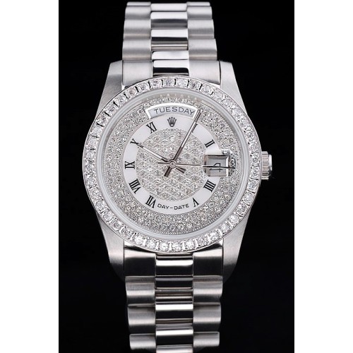 Rolex Day-Date Swiss Movement Quality Replica Watches Automatic White watch Diamond Dial 44mm