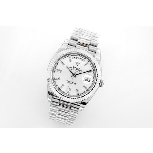  Replica Swiss Rolex Day Date 40 White Dial Automatic Men's Platinum President Watch High End