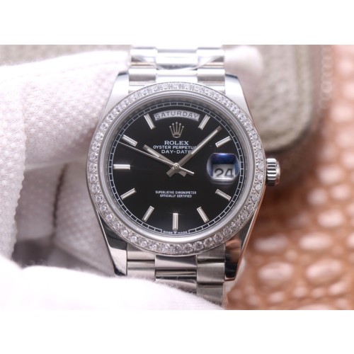 High End Replica Swiss Rolex Day-Date Automatic Black Dial Diamond Men's Watch 228349 40mm