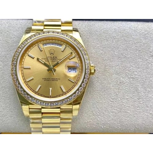 Replica Swiss Rolex Day Date Automatic Champagne Diamond Dial 18k Yellow Gold President Men's Watch 228398