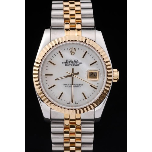 Rolex Datejust Swiss Replica Watch Silver Watch White Dial 44mm Gold Bezel