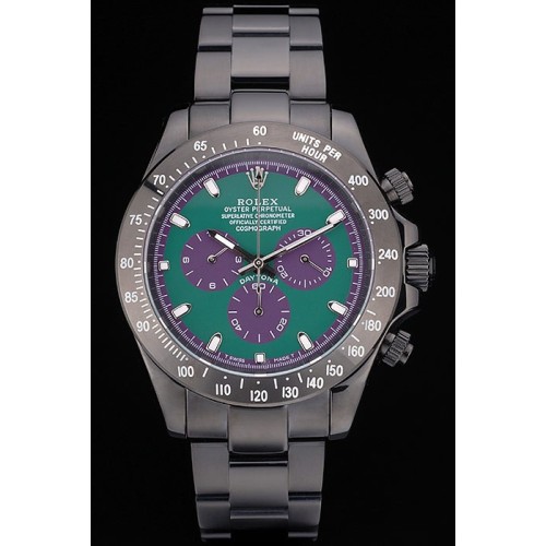 Rolex Daytona Swiss Black Ion Plated Tachymeter Black Stainless Steel Strap Green Dial 50mm