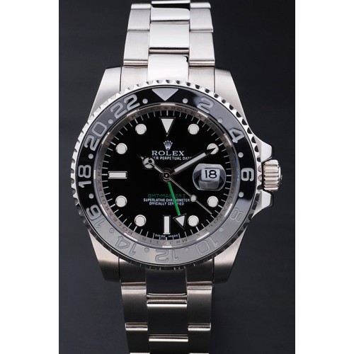 Rolex Gmt-Master II Swiss Movement Monochrome Silver watch Black Dial
