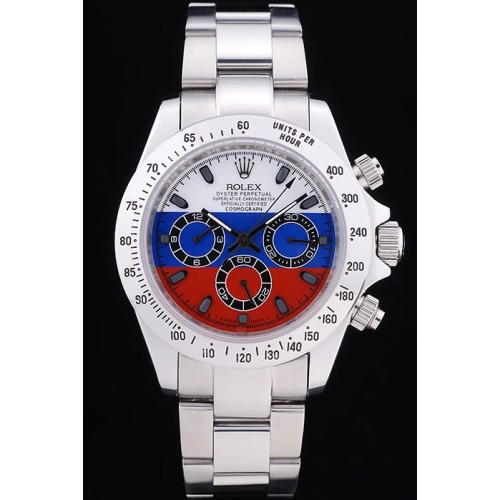 Rolex  Swiss Movement Monochrome Watch Red, White And blue Tri-color Dial 48mm