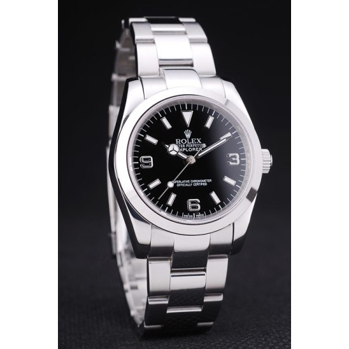 Rolex Swiss Explorer Swiss Silver Watch Black Dial 40mm