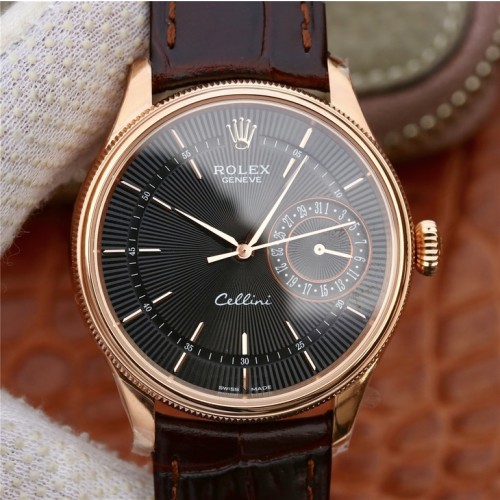 High End Replica Rolex Cellini Black Dial 18K Everose Gold Men's Watch 50515-0010 