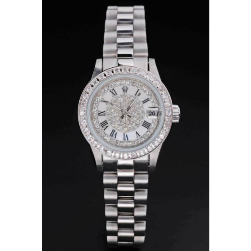 Rolex Datejust Swiss Movement Quality Replica Watches Silver Watch Diamond Dial 33mm