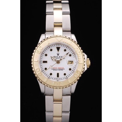 Rolex Yacht Master Swiss Movement Gold Tachymeter Two-color  Ladies Watch  White Dial 34mm