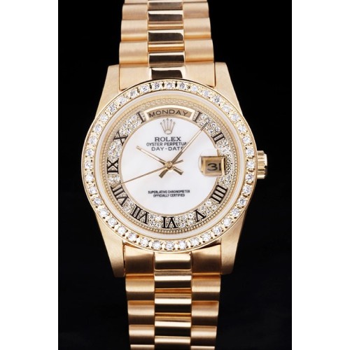 Rolex Day-Date Swiss Movement Quality Replica gentlemen Watches Automatic Gold watch Diamond Dial 44mm