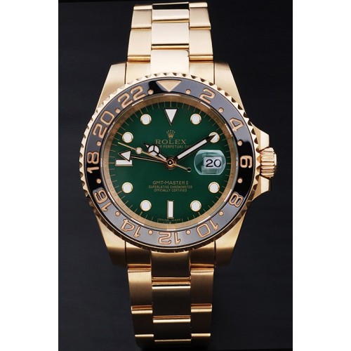 Rolex Gmt-Master Swiss Movement Gold Watch Green Dial 47mm