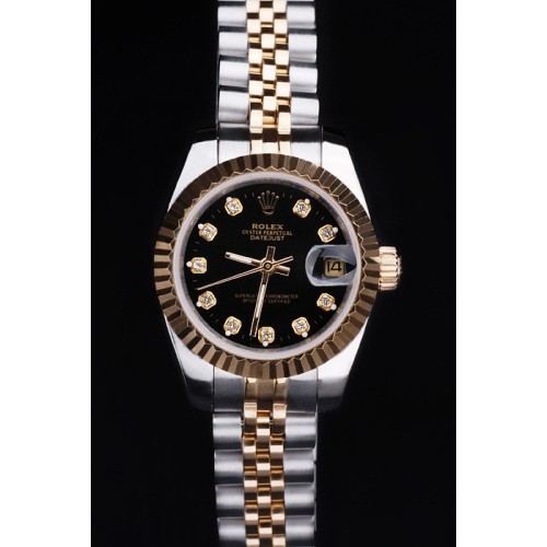 Rolex Datejust Swiss Replica Watch Silver Watch Black Dial 34mm