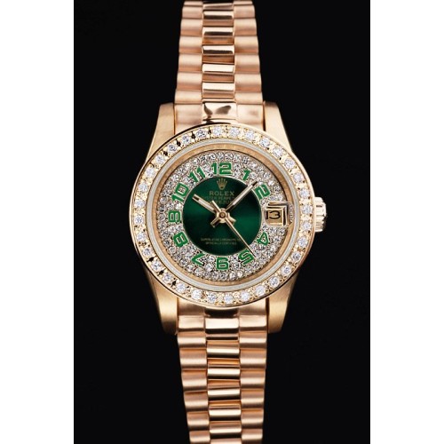 Rolex Datejust Swiss Movement Quality Replica Watches Gold Watch Diamond Green Dial 33mm