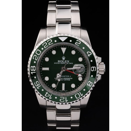Rolex GMT Master II Swiss Mechanism Swiss Movement Monochrome Silver Watch Dark Green Dial 46mm