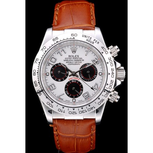 Rolex Daytona Swiss Stainless Steel Case White Dial Brown Leather Strap 48mm