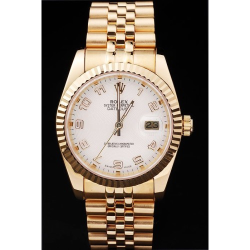 Rolex Datejust Swiss Movement Replica Watches Gold Watch White Dial 44mm