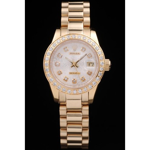 Rolex Datejust Swiss Movement Quality Replica Watches Gold Watch White Pink Dial 35mm