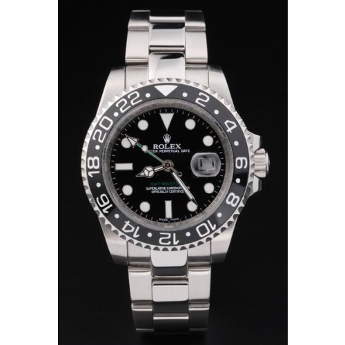 Rolex GMT Master ii Swiss Movement Mechanism Silver Watch Black Dial 48mm