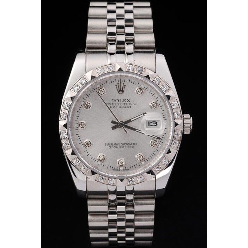 Rolex Datejust Swiss Movement Replica Watches Sliver Watch Silver Dial 44mm Diamond Bezel