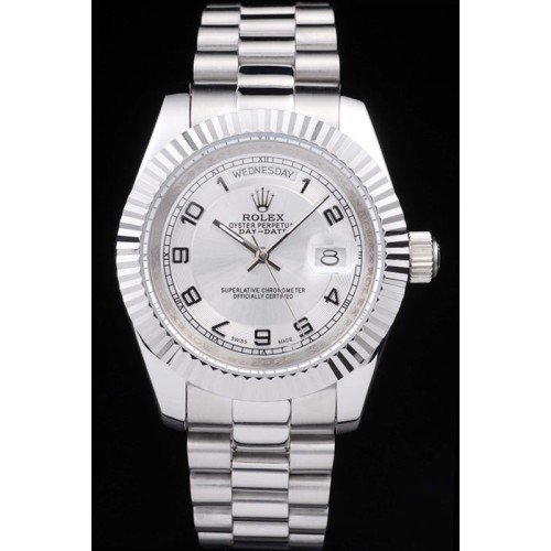 Rolex Day-Date Swiss Movement Quality Replica Watches Automatic Watch Silver White Dial 48mm