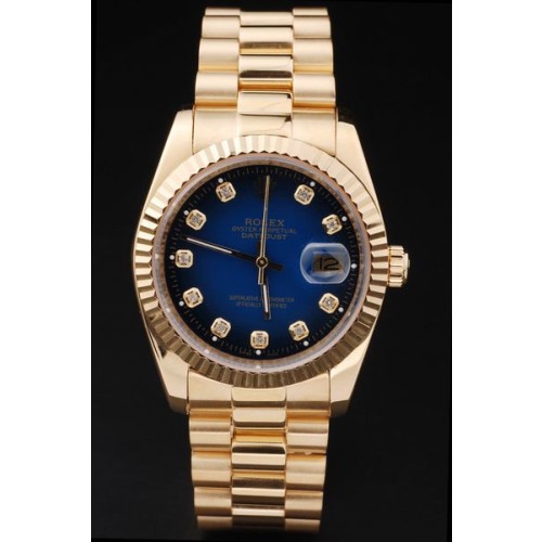 Rolex Datejust Swiss Movement Replica Watches Gold Watch Blue Dial 44mm