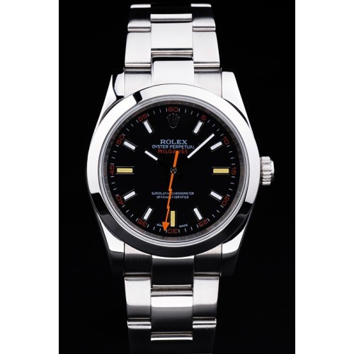 Rolex Milgauss Watch Replica Swiss Monochrome Watch Black Dial 45mm