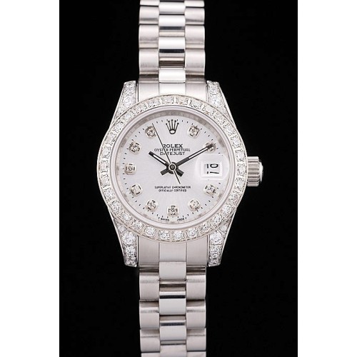 Rolex DateJust Swiss Movement Quality Replica Ladies Watches Silver Watch White Dial 34mm