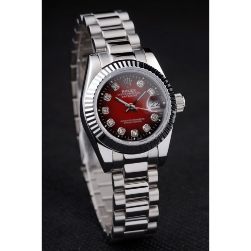 Rolex Datejust Swiss Movement Quality Replica Watches Silver Watch Red Dial 35mm