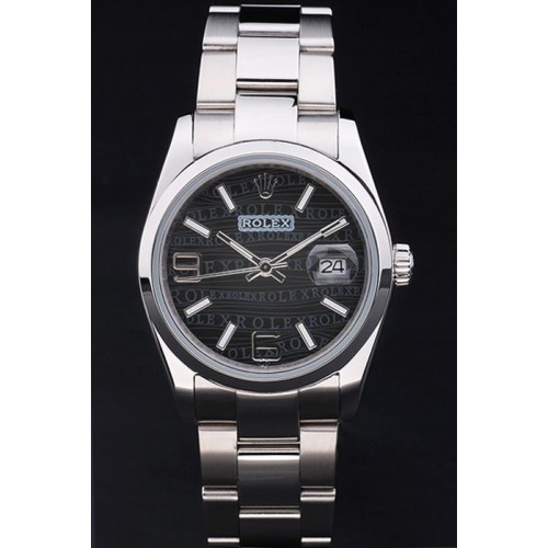 Rolex Perpetual Swiss Movement Silver Watch Black Dial 45mm