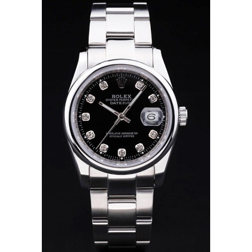 Rolex Datejust Swiss Replica Watch Silver Watch Black Dial 45mm